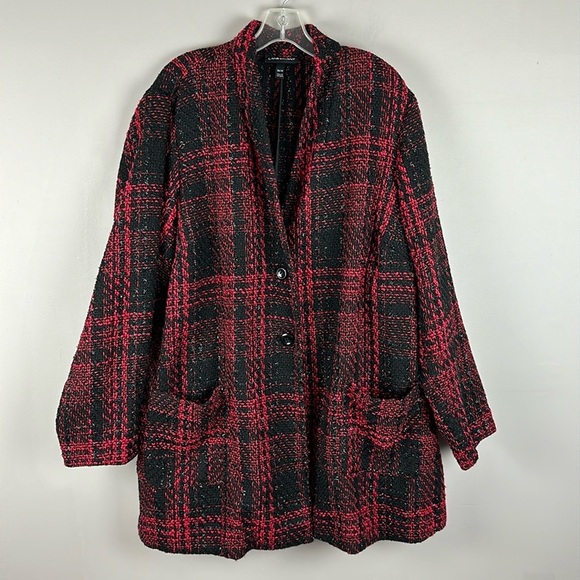 Lane Bryant Tweed Shimmer Blazer Plaid Jacket Boucle Red Size 26/28 - Picture 5 of 16